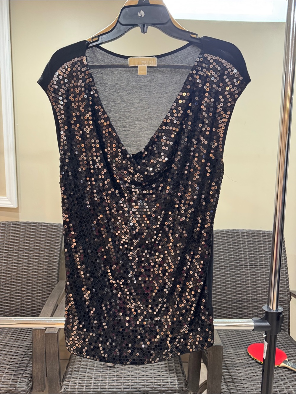 MICHAEL Michael Kors Black Top with Gold Sequins